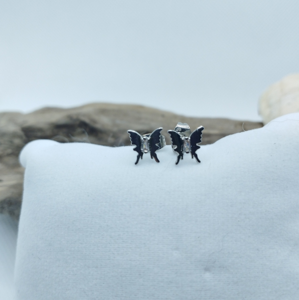 Brincos Borboletas Lisa com Zirconia Central ródio - #3