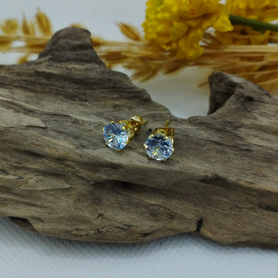 Brinco ponto de luz solitario folheado a ouro em zircônia - #2