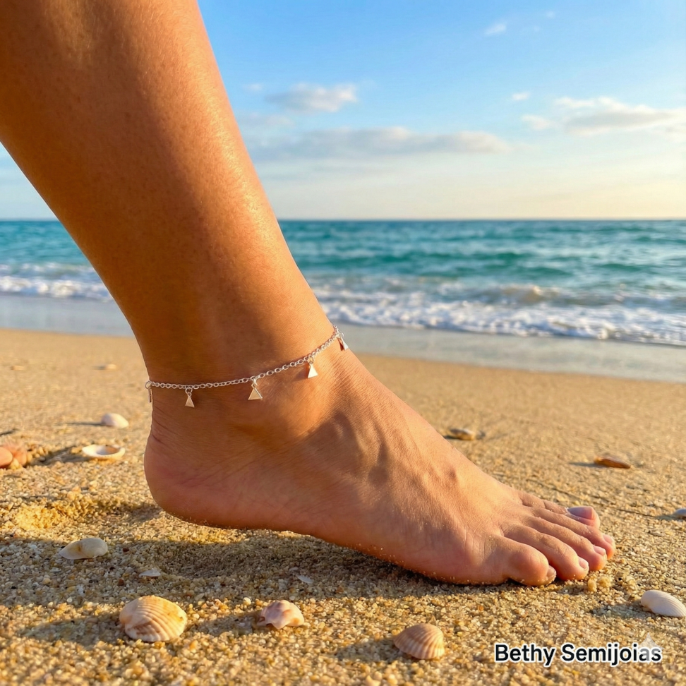 Tornozeleira com pingentes triângulos prata 925 - #2