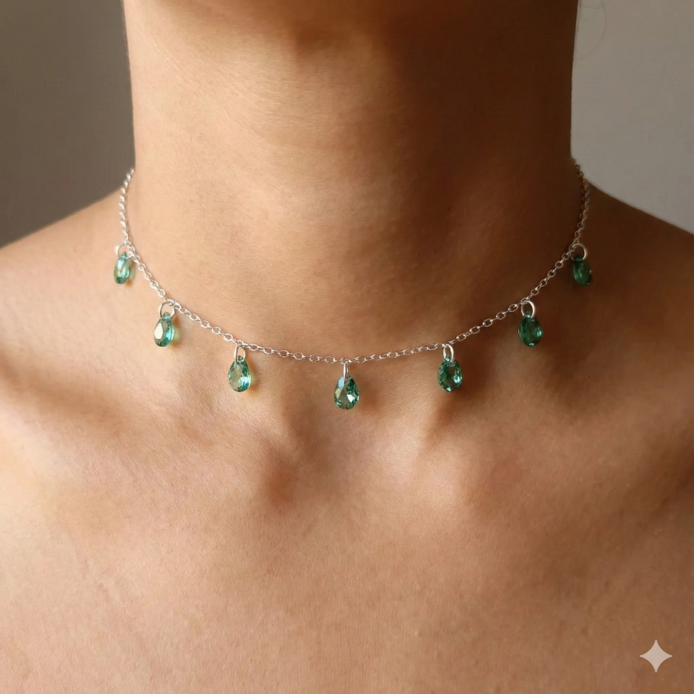 Chocker cristais gota verde água - #2