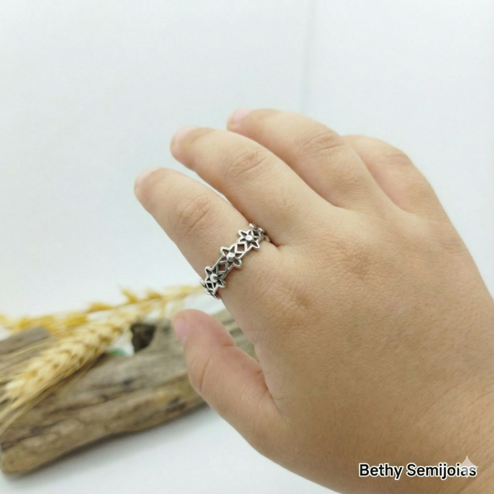 Anel prata Bali flor 17 - #1