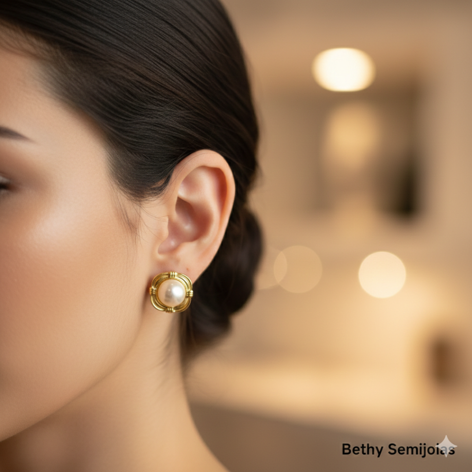 Brinco pérola Shell folheado a ouro - #2