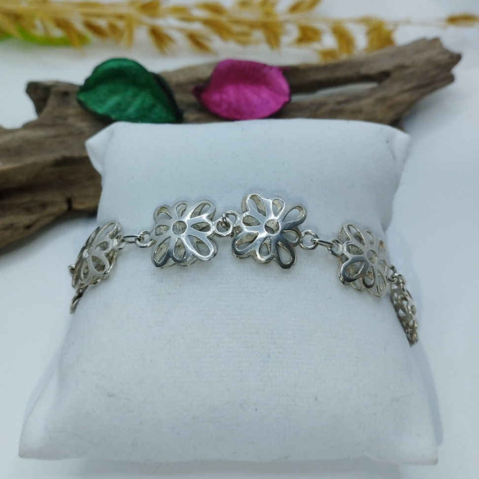 Pulseira prata flores vazadas - #3