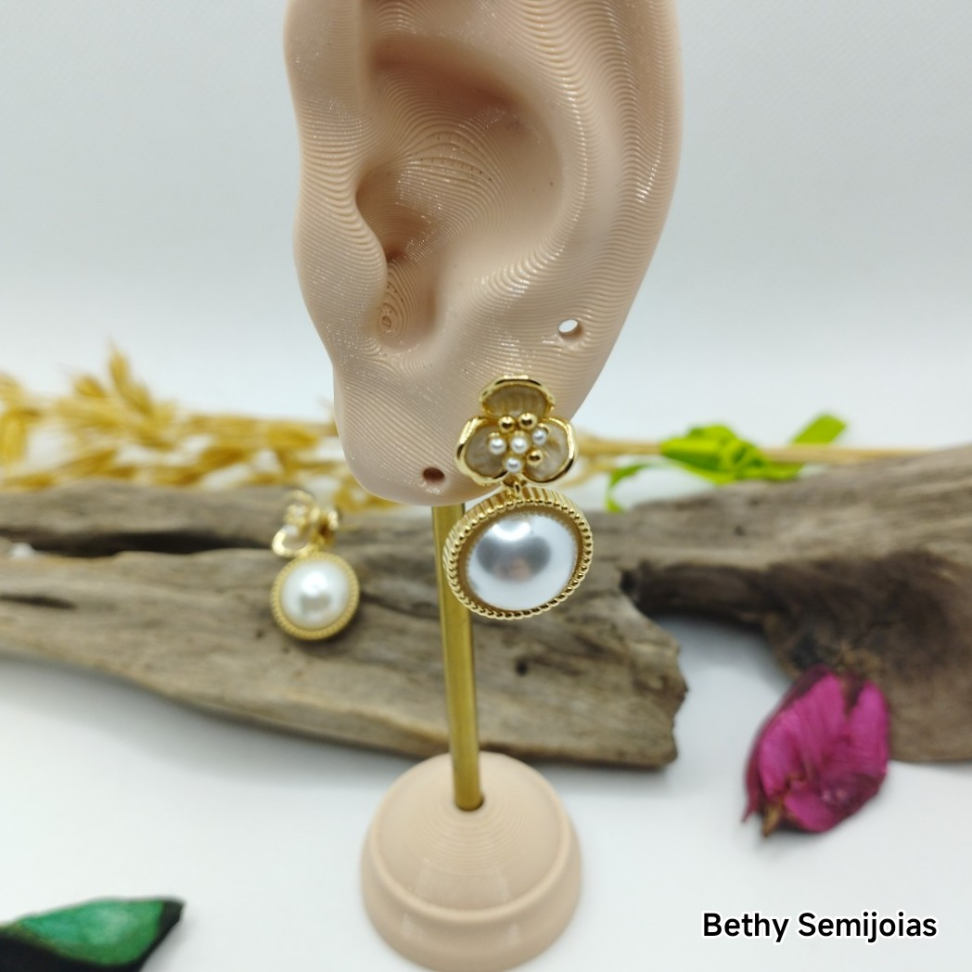 Brinco flor e pérola Shell - #3