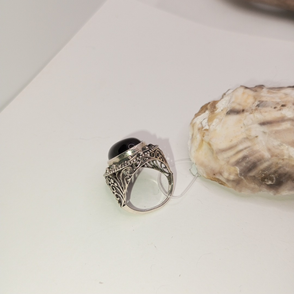 Anel vazado pedra natural Ágata oval - #2