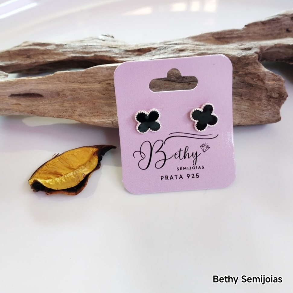 Brinco trevo resinado prata - #1