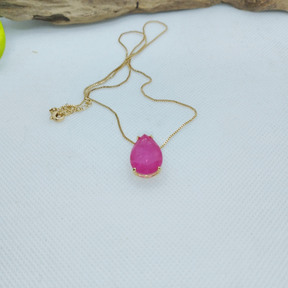 Colar gota pedra fusion fuccia - #2