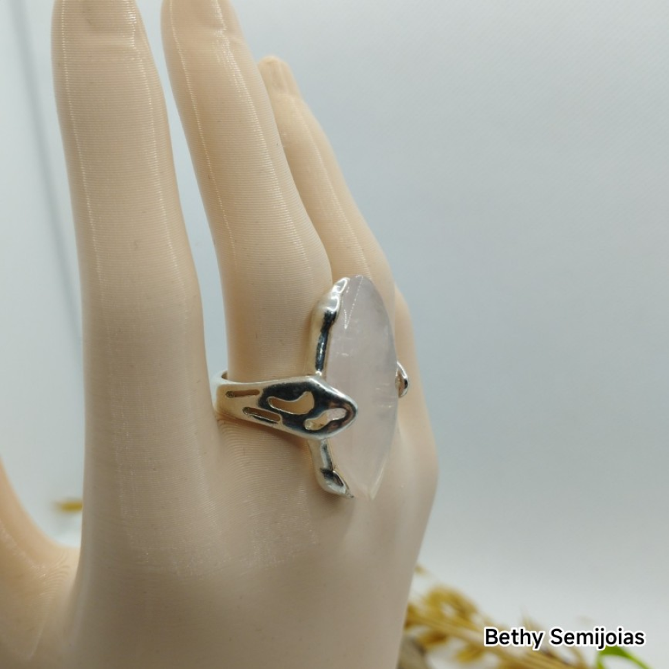 Anel folheado a prata com pedra natural Rosa - #4