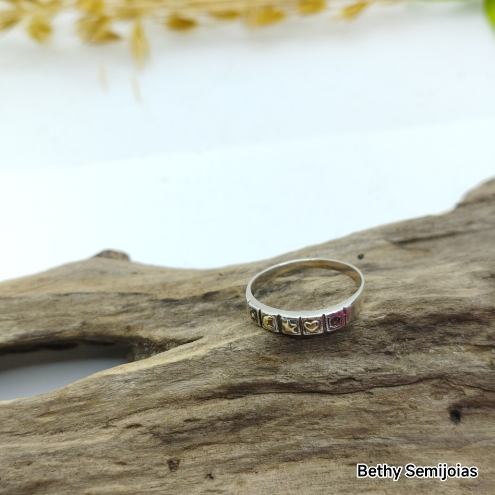 Anel prata detalhes lua estrela coração - #3