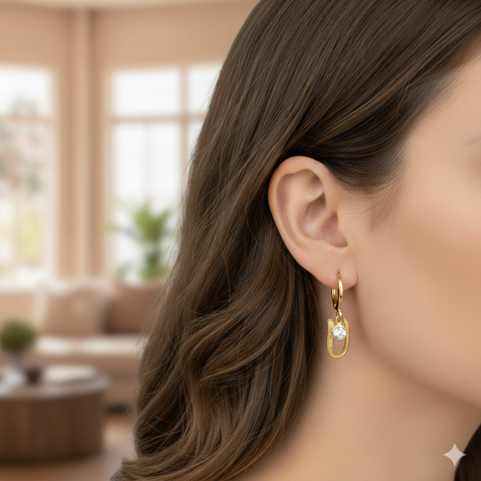 Argolinha pingente U e zircônia - #2