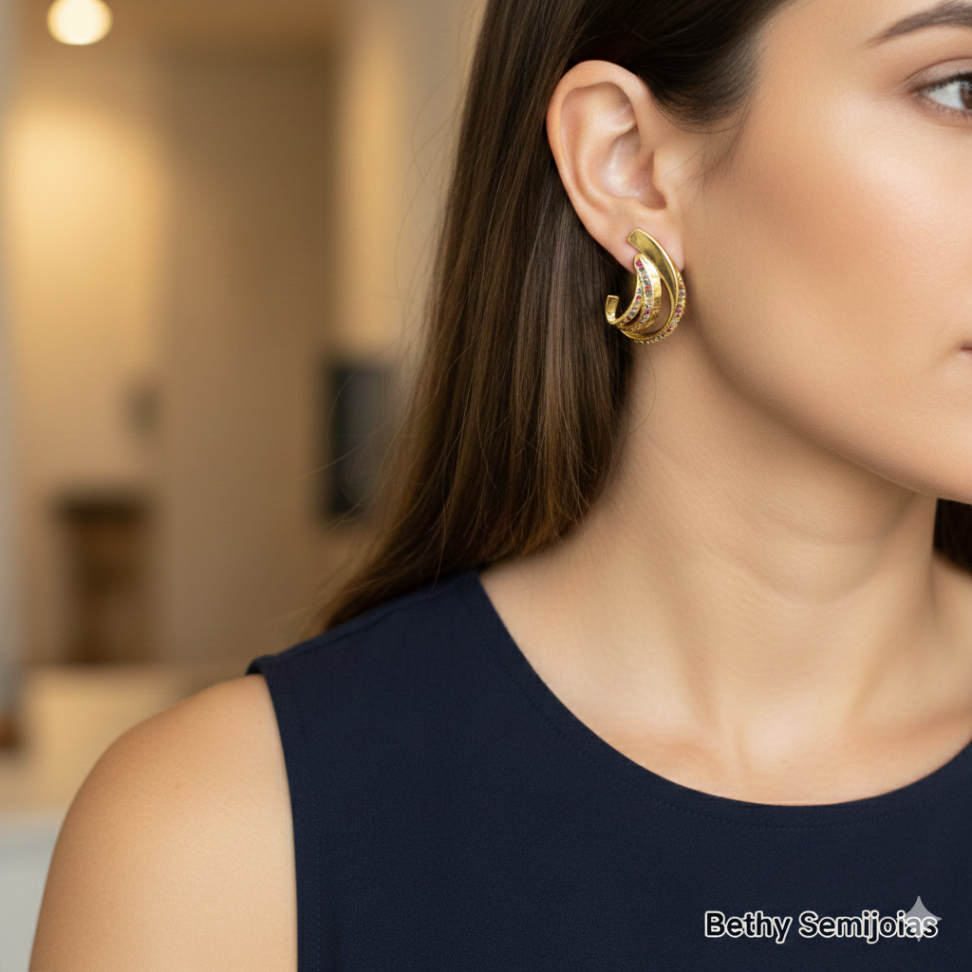 Brinco folheado a ouro cravejado de zircônias coloridas - #2