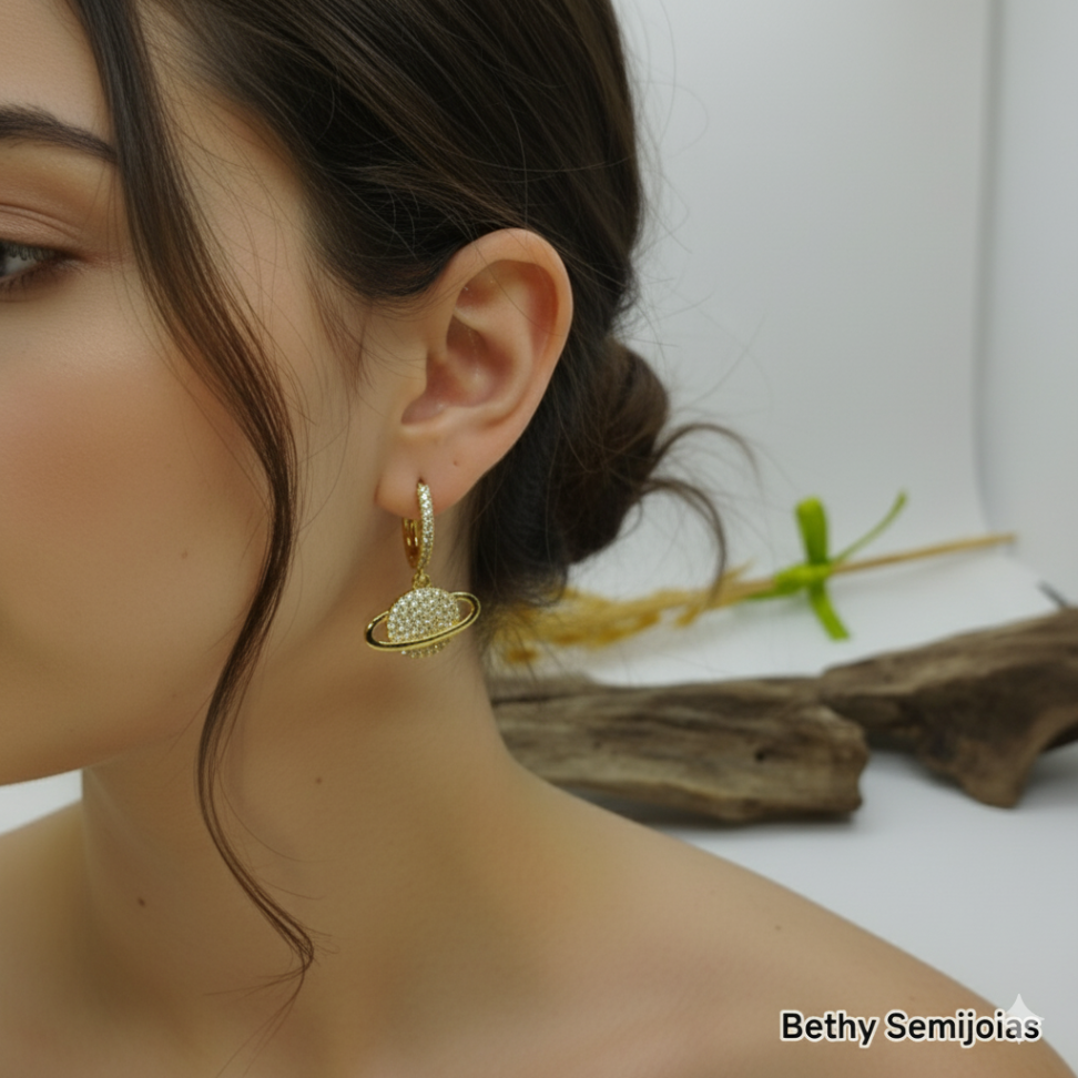 Argola Saturno cravejada de zircônia - #2