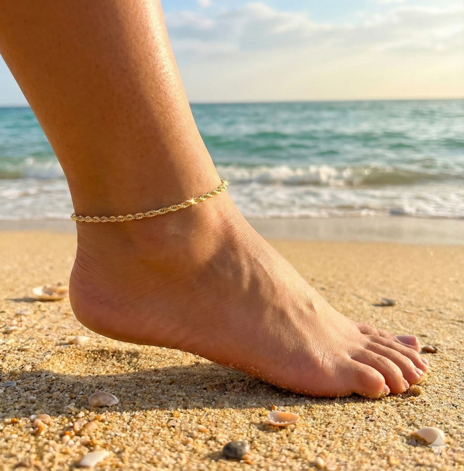 Tornozeleira cordão baiano folheado 3mm - #1