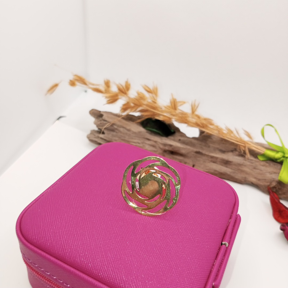 Anel flor vazada grande regulável folheado - #3