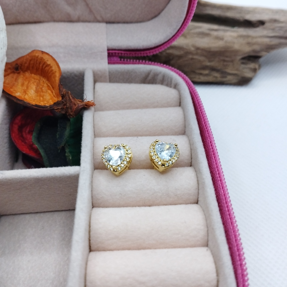 Brincos coracao zircônia com detalhes cravejados - #3