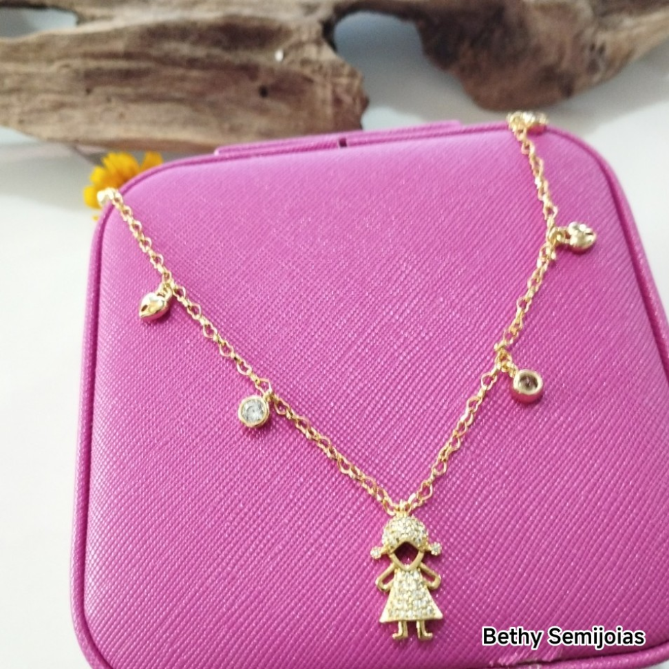 Colar corrente coração menina com pingentes pontos de luz e corações - #3