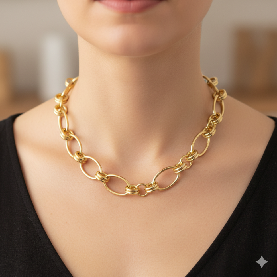 Colar elos ovais e três redondos menores lisos - #2