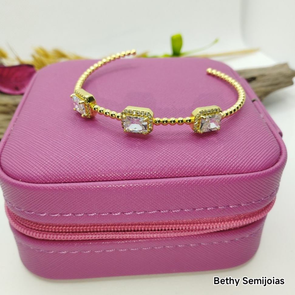 Bracelete com aro de bolinhas e retângulos silicone cravejado - #1