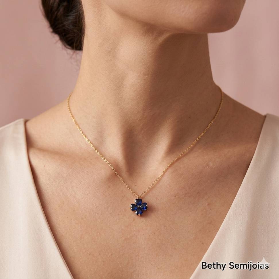 Colar Trevo azul folheado a ouro - #2