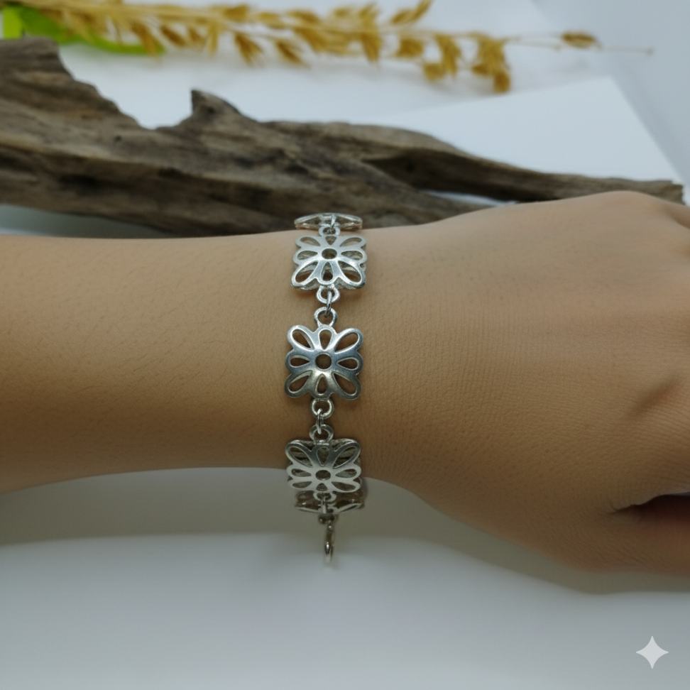 Pulseira prata flores vazadas - #2