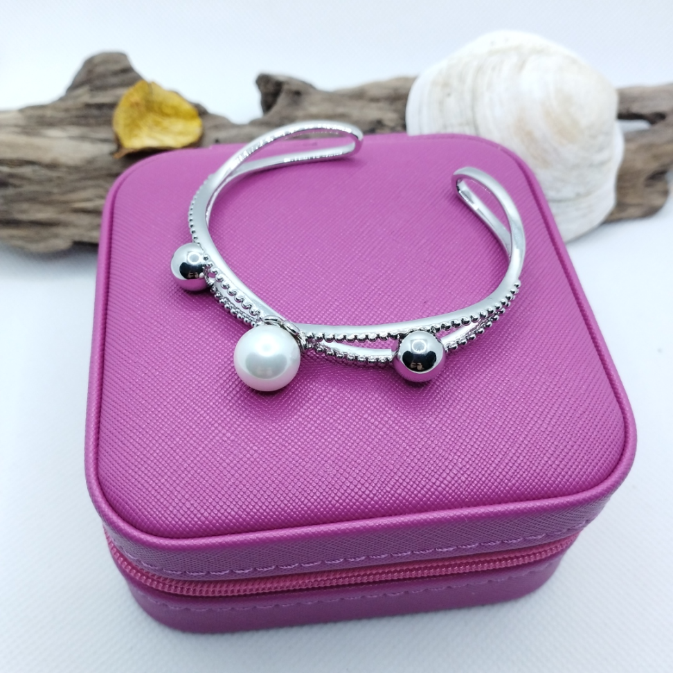 Bracelete vazado ródio com pérola - #2