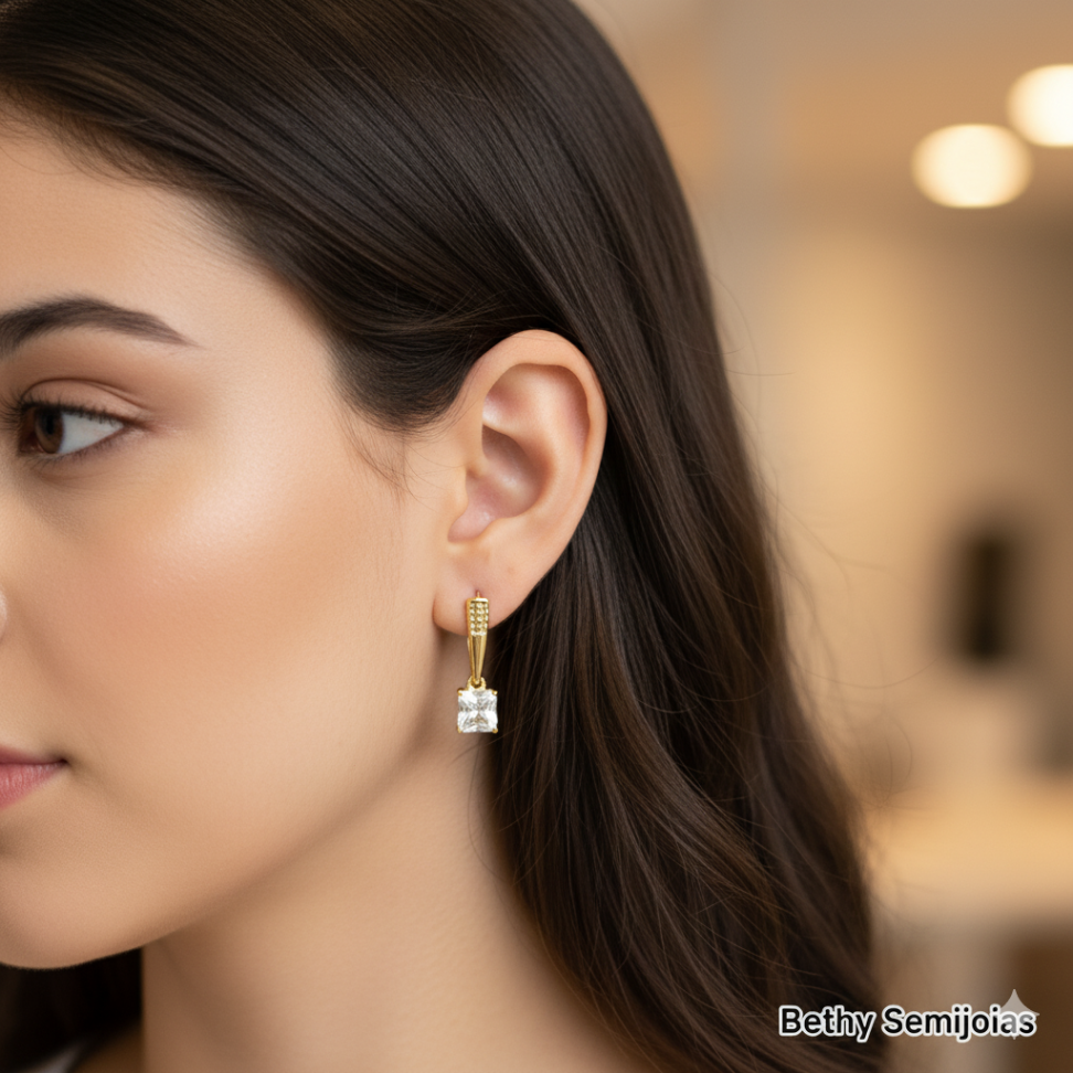 Argola com pedra zircônia retangular - #3