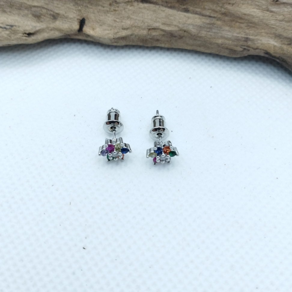 Brinco Flor cravejada mix color ródio - #2