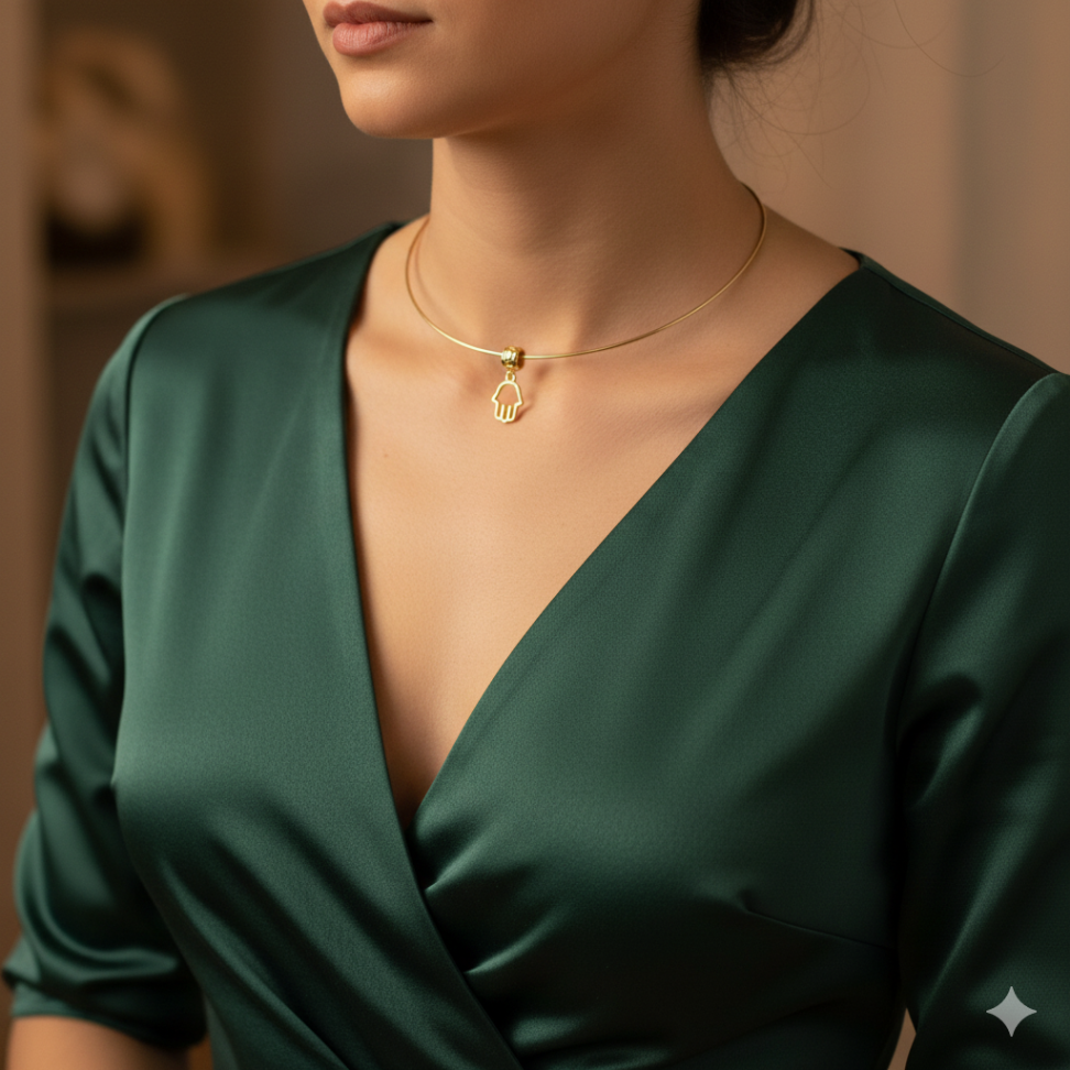 Chocker aro fino com pingente de mão grega - #1