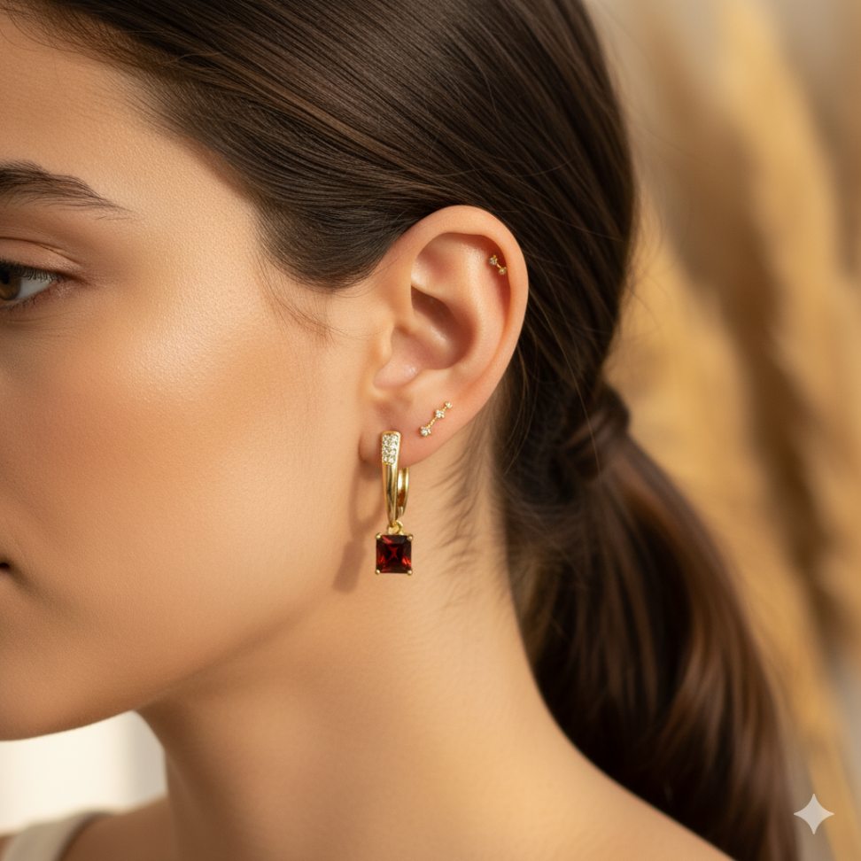 Argola com pedra zircônia retangular - #2