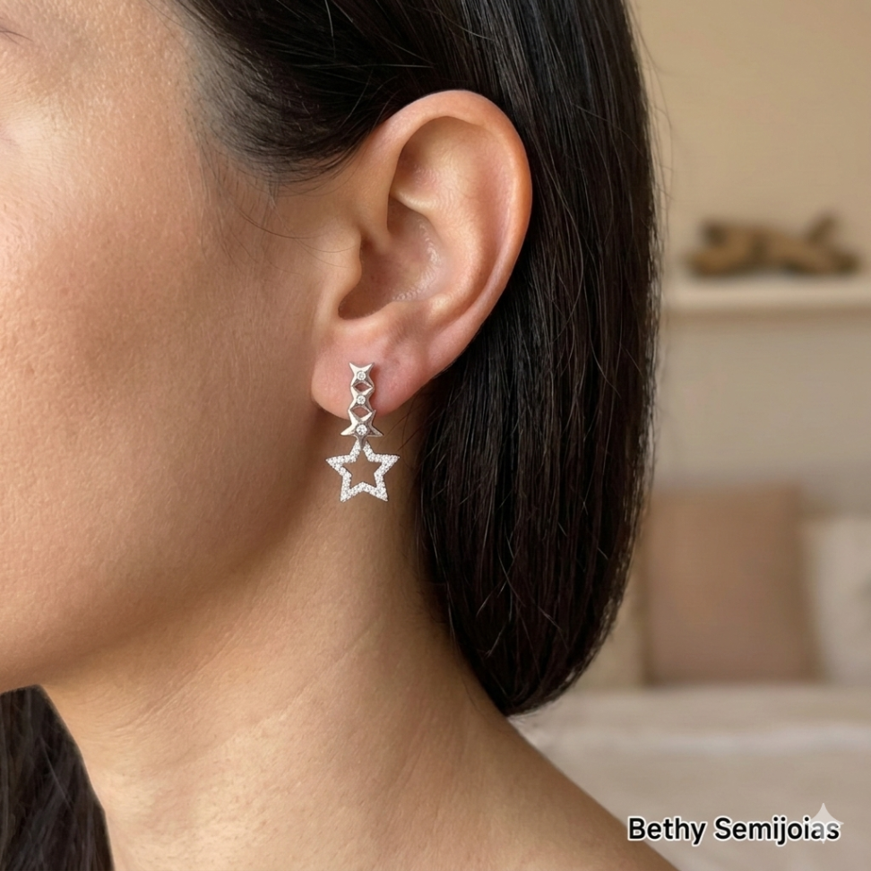 Brinco prata 925 estrelas com zircônia - #2