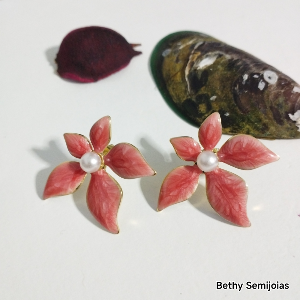 Brinco steel flower pérola folheado - #4