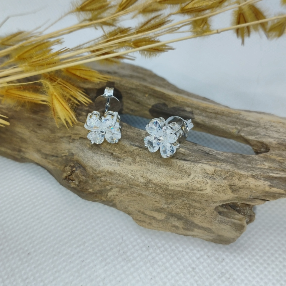 Brinco em ródio flor de zircônia - #2