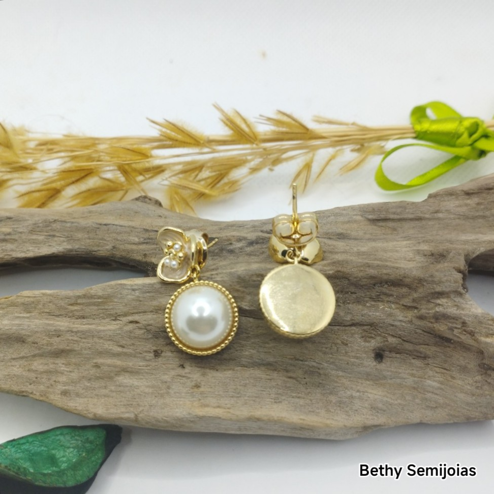Brinco flor e pérola Shell - #4