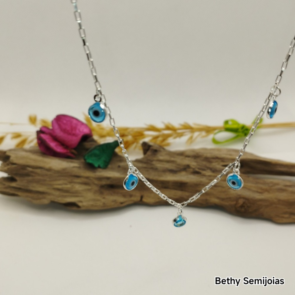 Chocker olho grego azul prata 925 - #3