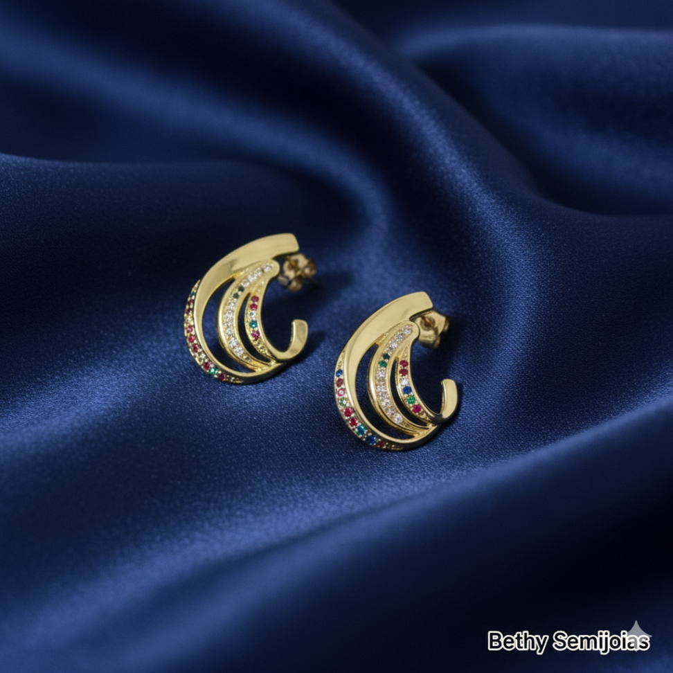 Brinco folheado a ouro cravejado de zircônias coloridas - #3