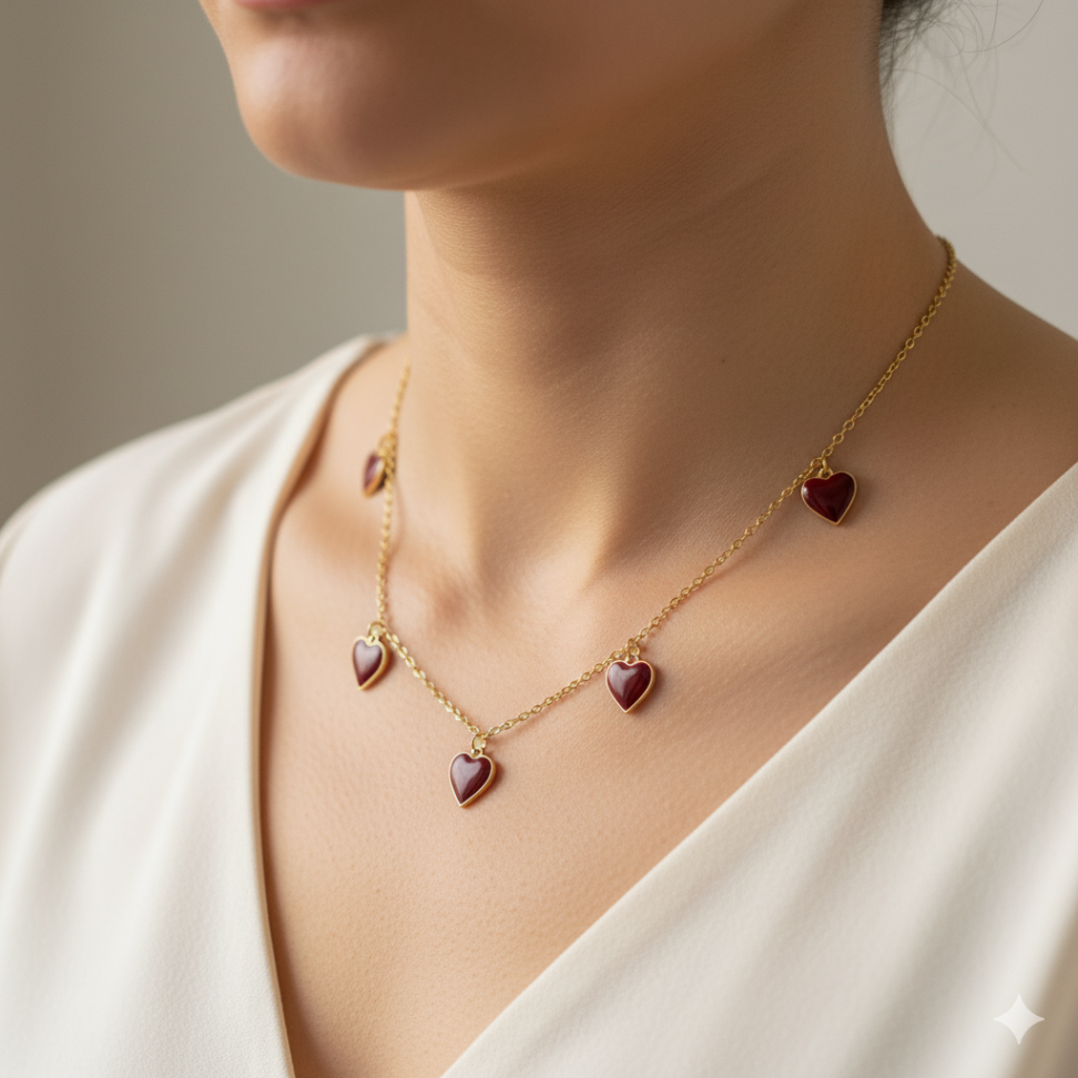 Colar Corações Esmaltados bordô - #2