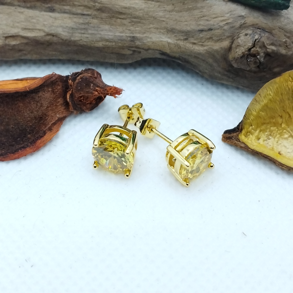 Brinco ponto de luz solitario folheado a ouro zircônia amarela 8mm - #5