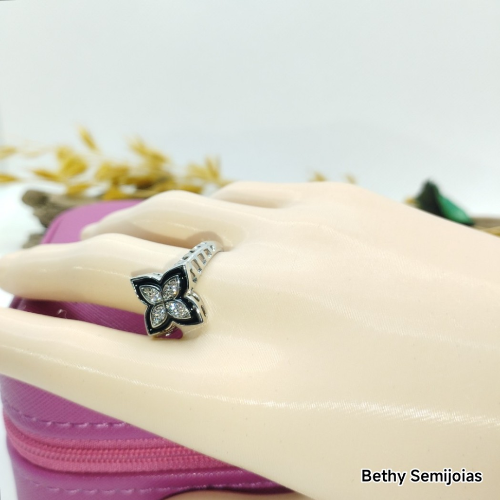 Anel Inspiracao Trevo preto e zircônias ródio - #3