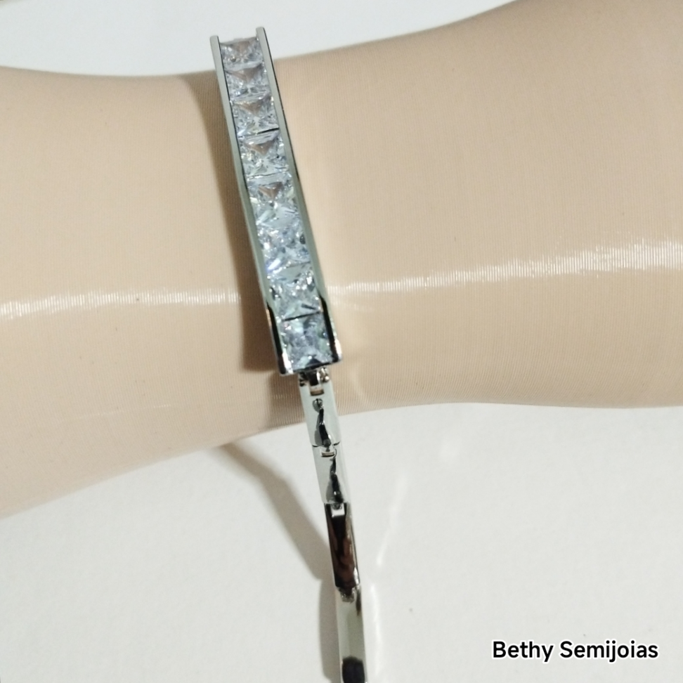 Pulseira inspiração zircônias ródio - #3