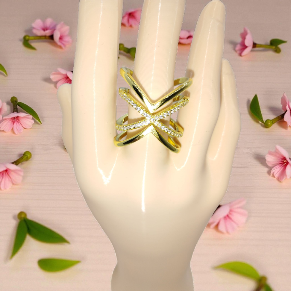 Anel cruzado zircônias - #3