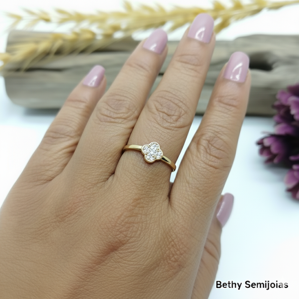 Anel mini trevo cravejado - #2