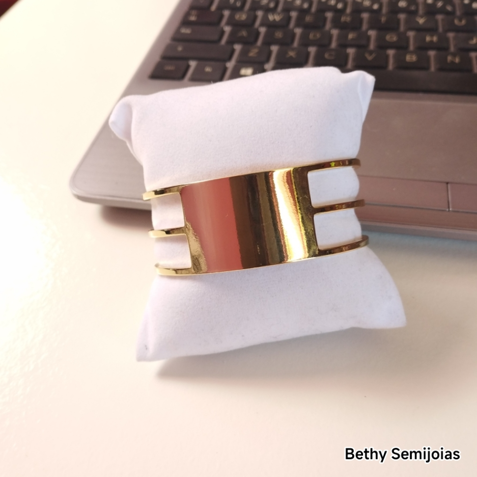 Bracelete grosso liso vazado folheado a ouro - #3