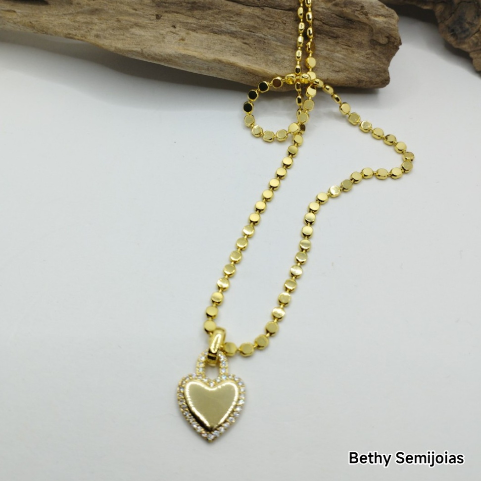 Colar coração cadeado cravejado - #2