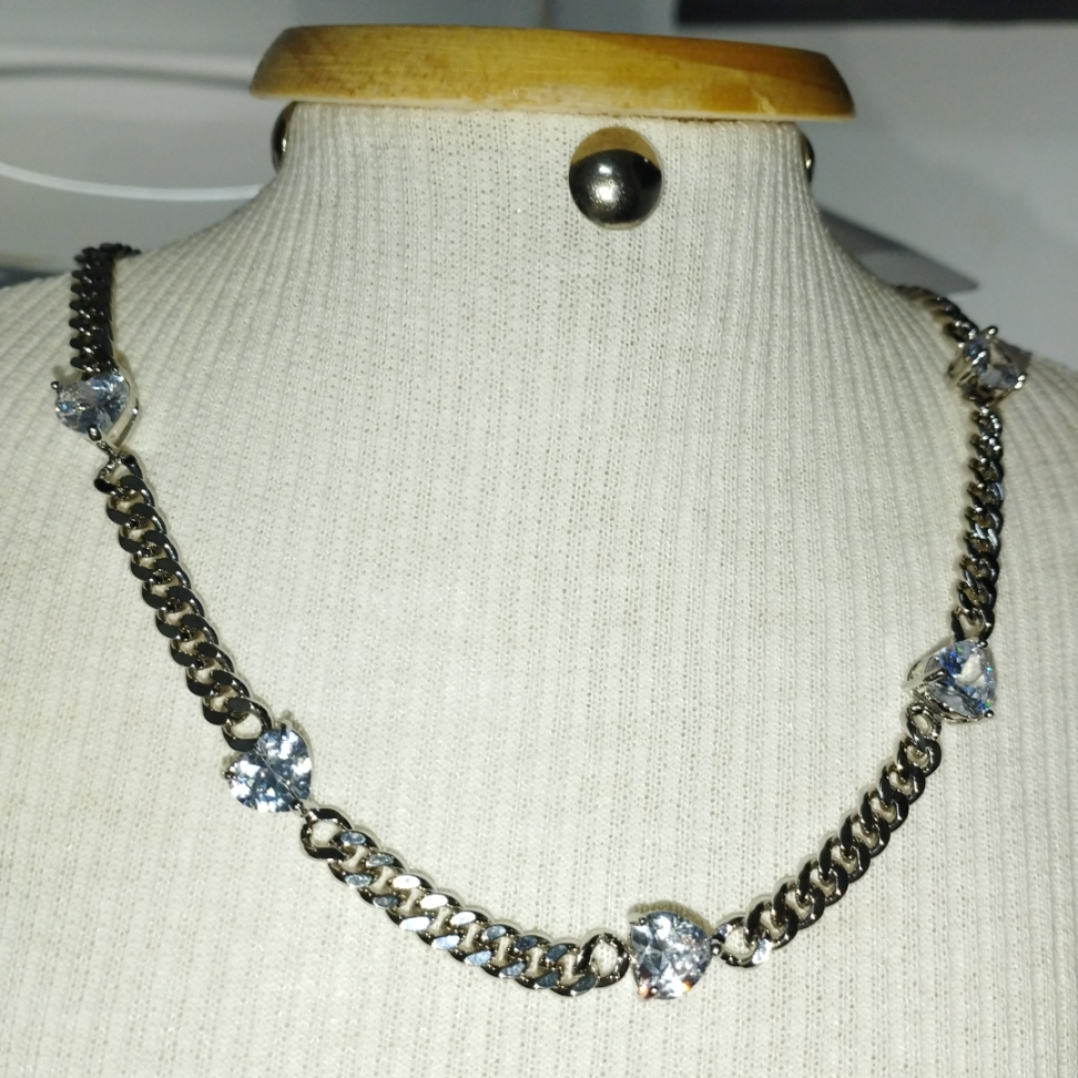 Colar malha groumet com corações em zircônia - #3