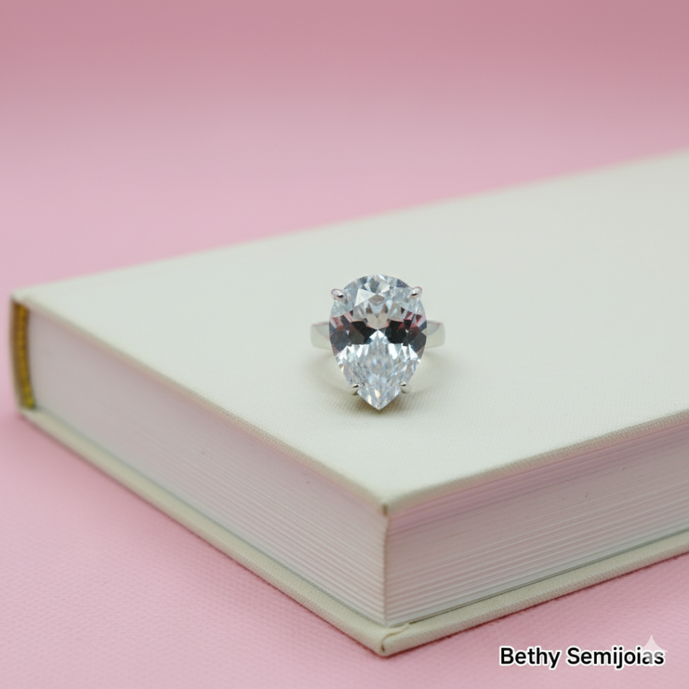 Anel gota grande de zircônia - #4