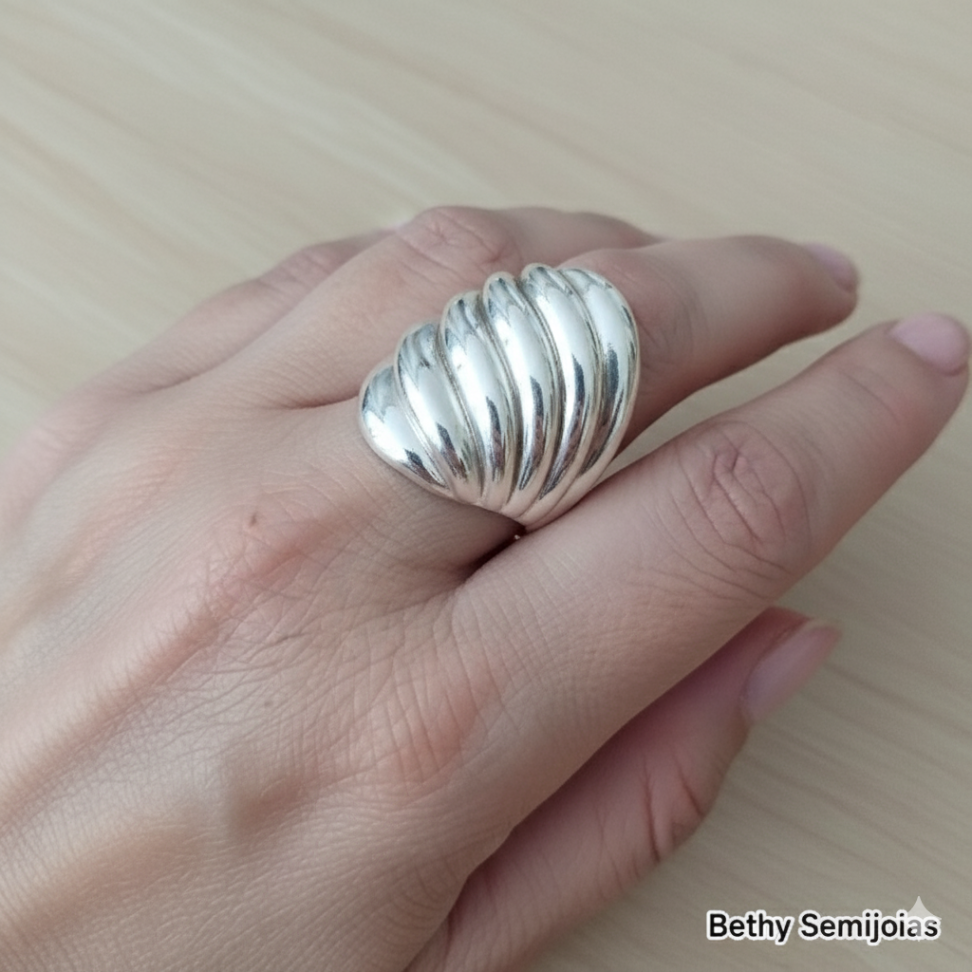Anel prata ondas grosso - #2