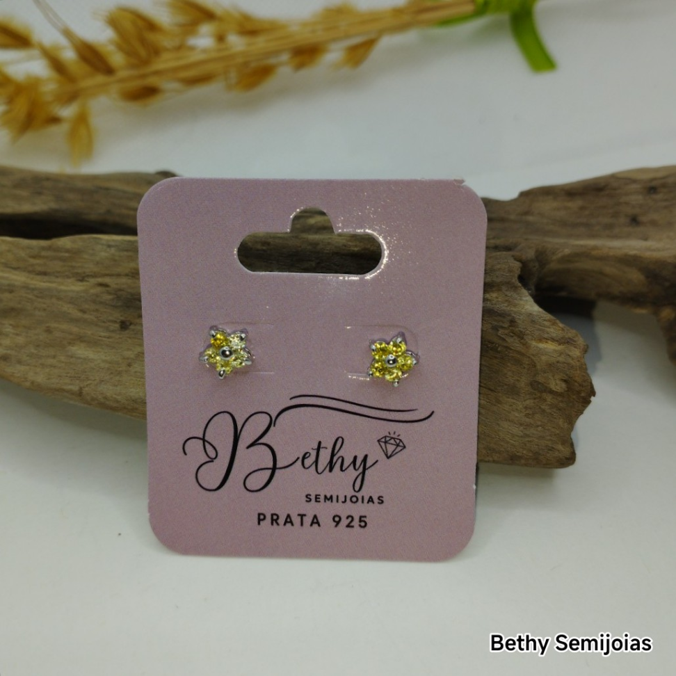 Brinco florzinha amarela zircônia - #4