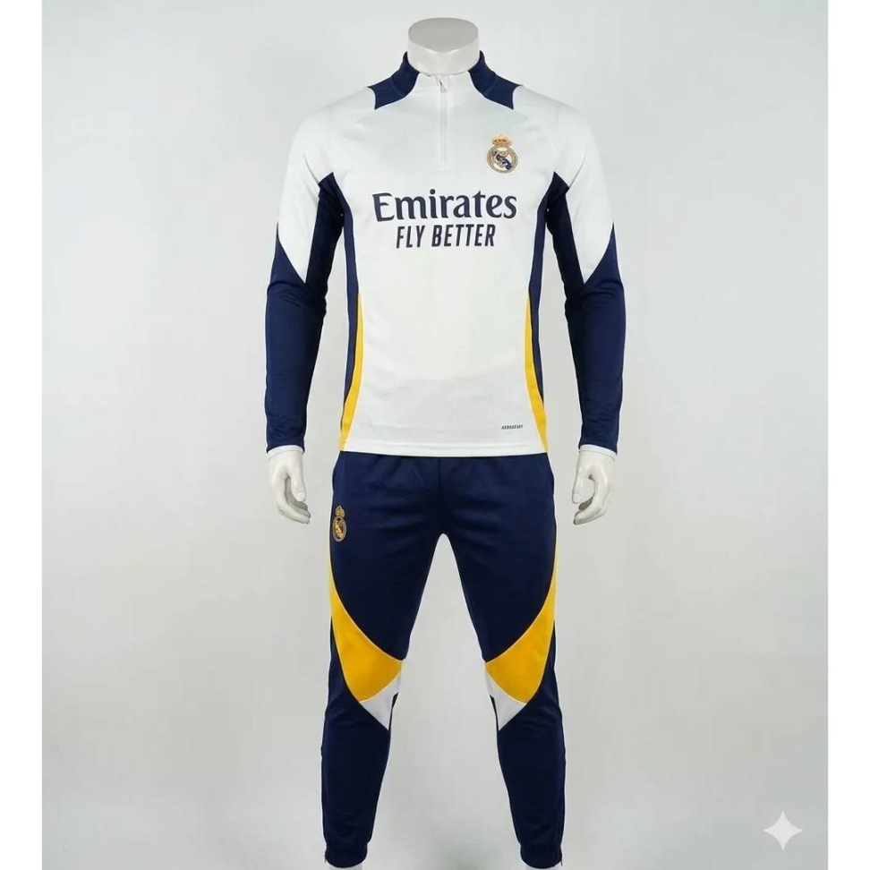 Conjunto Treino Agasalho Real Madrid 24/25 - Bege e Azul