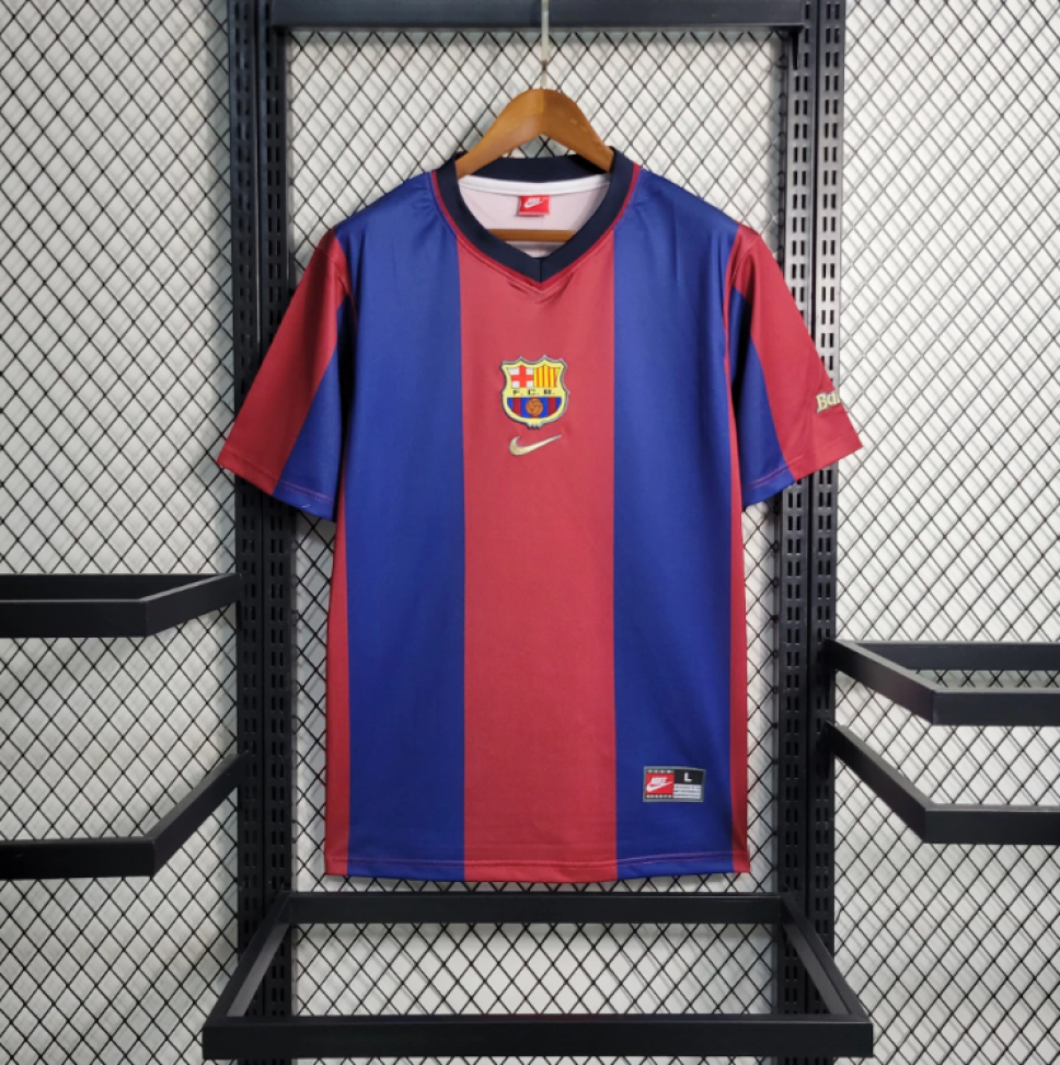 Camisa Retrô Barcelona 98/99 - Azul e Vermelho