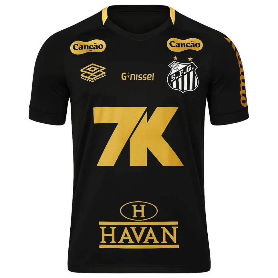 Camisa Santos Treino 25 Torcedor - Preto e Dourado